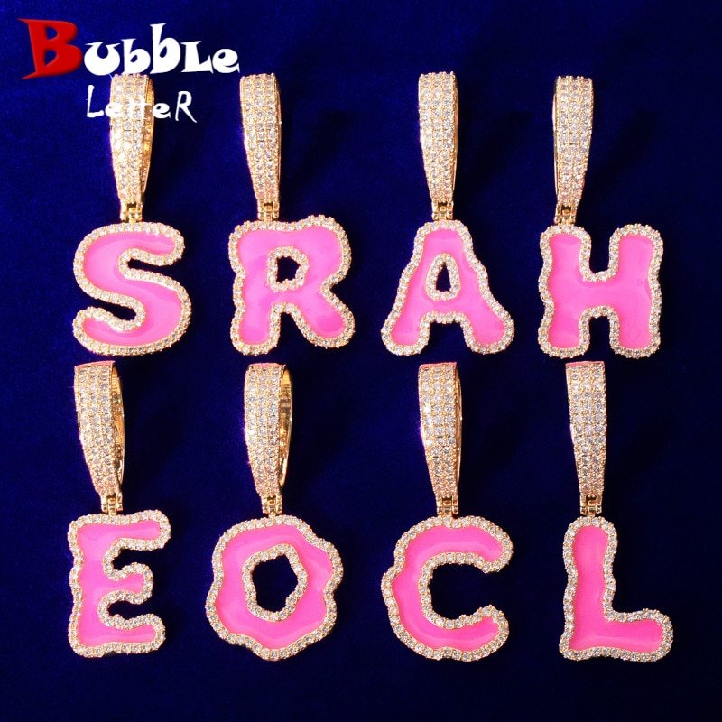 Blue and Pink Letter Pendant Necklace - 1