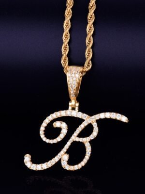 Gold Cursive Letter Pendant Necklace