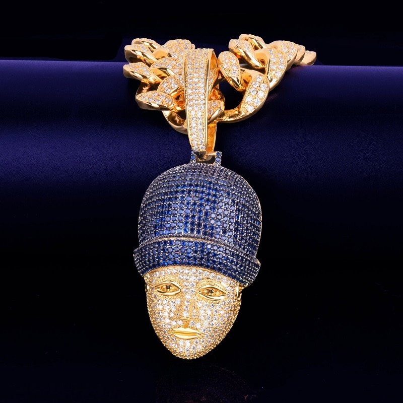 Gold Face Pendant with Blue Zircon - 6