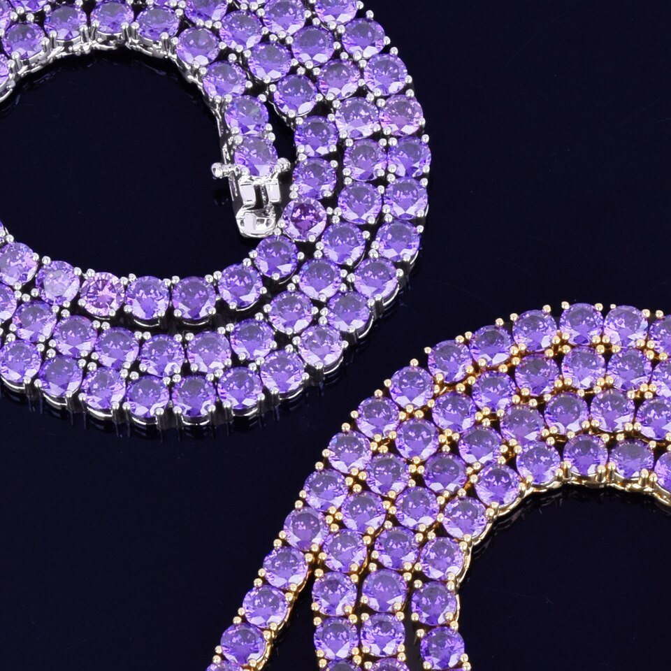 Purple Tennis Necklace with Gold Letters - 6