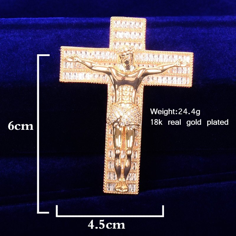Gold Jesus Cross Necklace with Zircon - 7