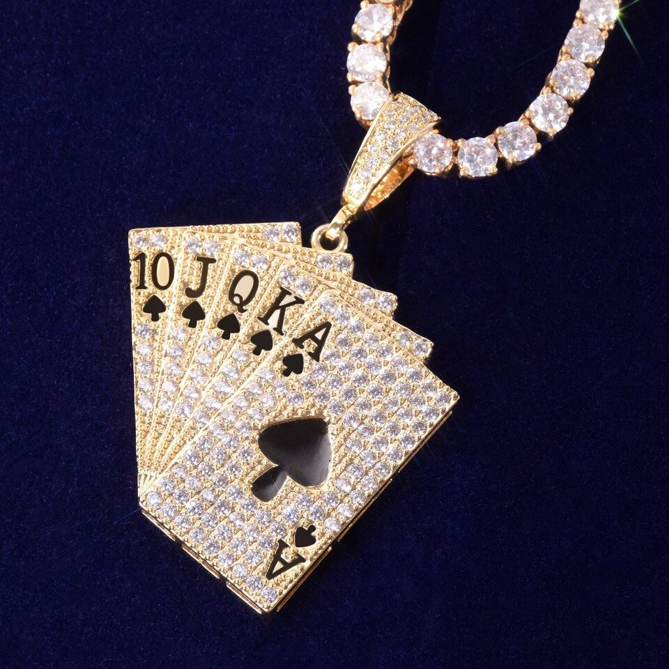Poker Card Pendant Necklace with Cubic Zirconia - 2