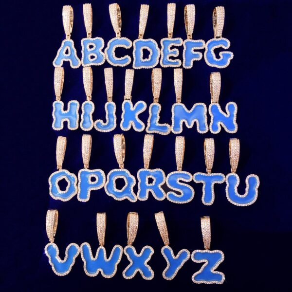 Collier Pendentif Lettres Bulles en Huile Bleue - 4