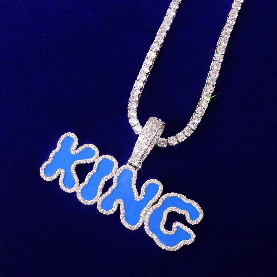 Personalized Blue Letter Pendant Necklace - 2