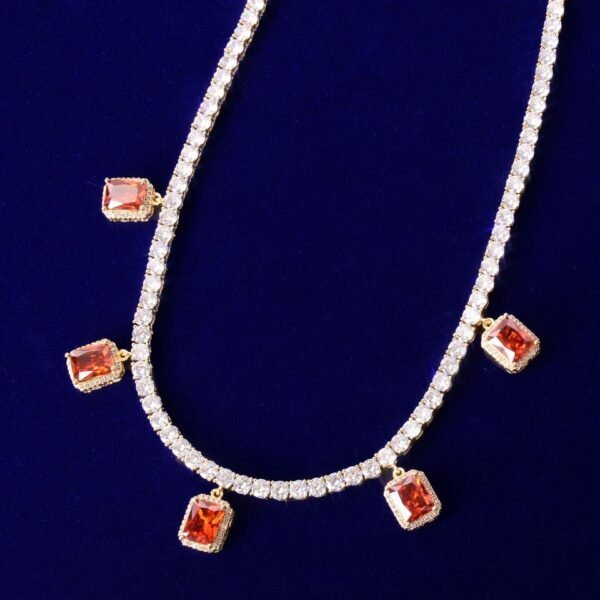 Collier Chaîne Tennis avec Pendentif Zircon Rouge