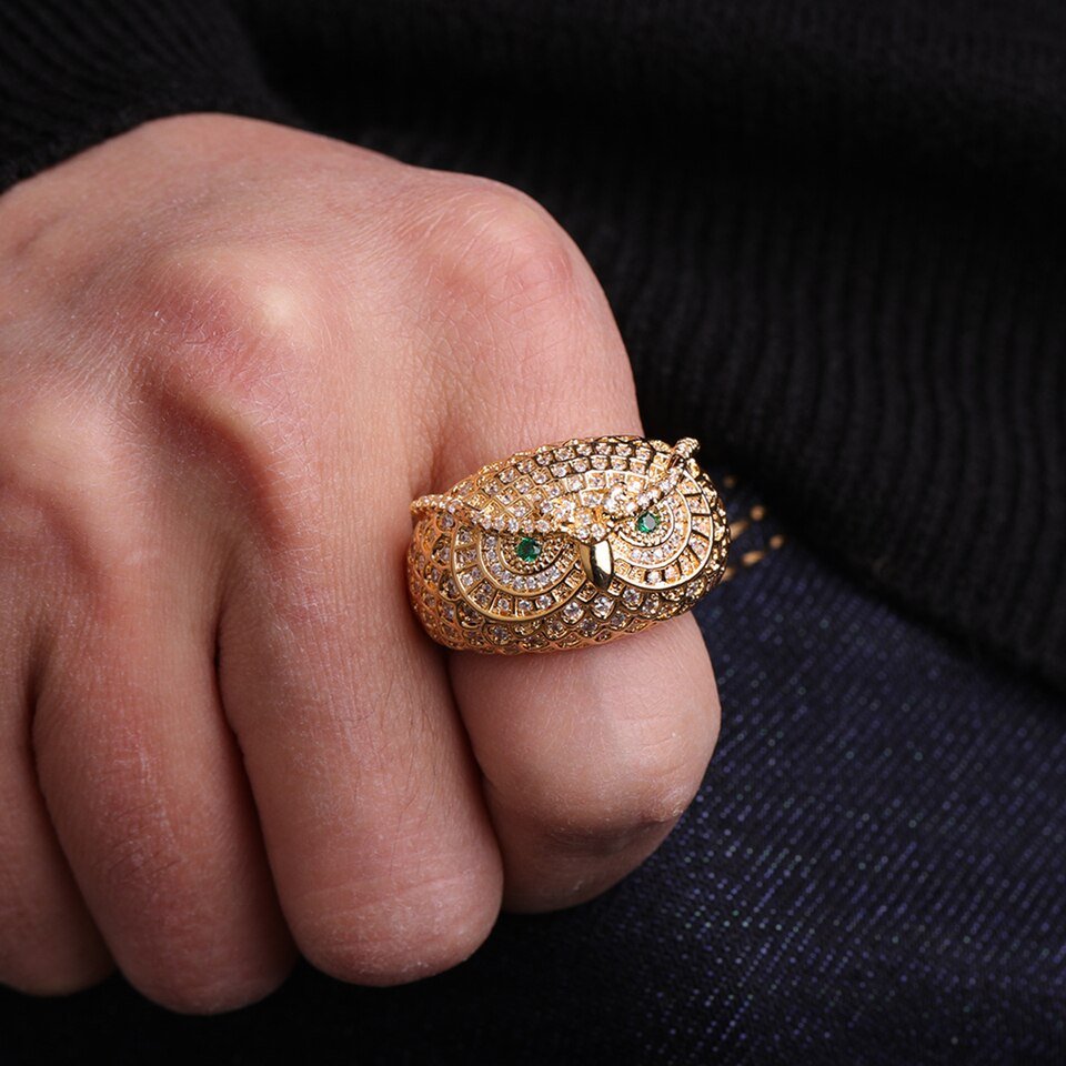 Gold Owl Ring with Gemstone - 8