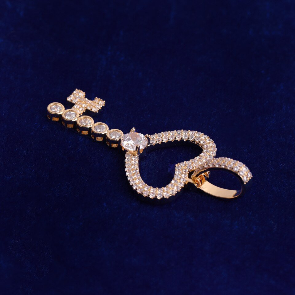 Gold Key Necklace with Rhinestones - 2