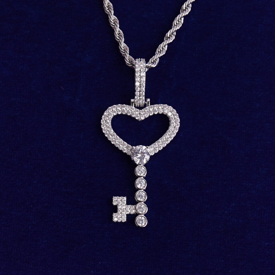 Gold Key Necklace with Rhinestones - 7