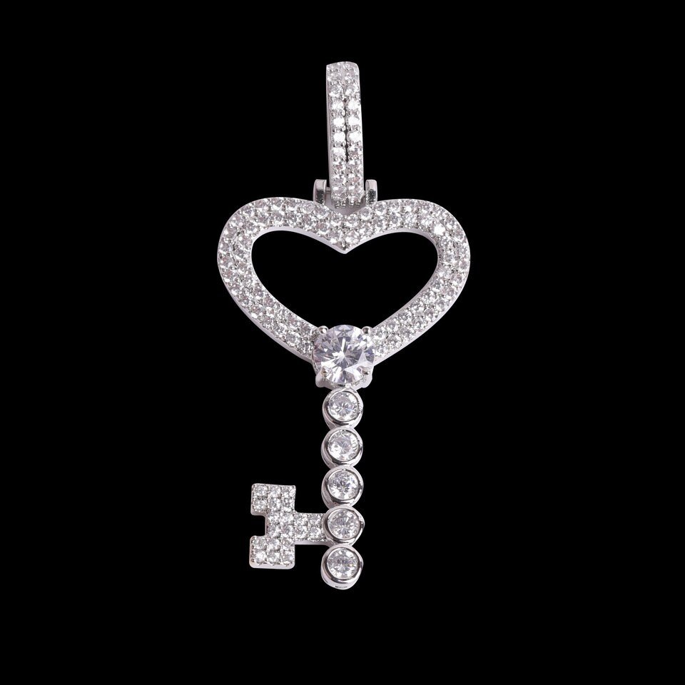 Gold Key Necklace with Rhinestones - 8