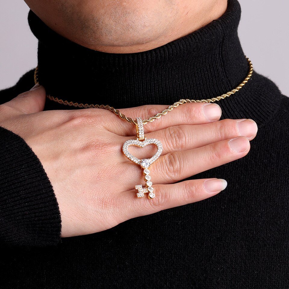 Gold Key Necklace with Rhinestones - 6