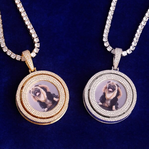Collier pendentif photo personnalisée doré pour homme