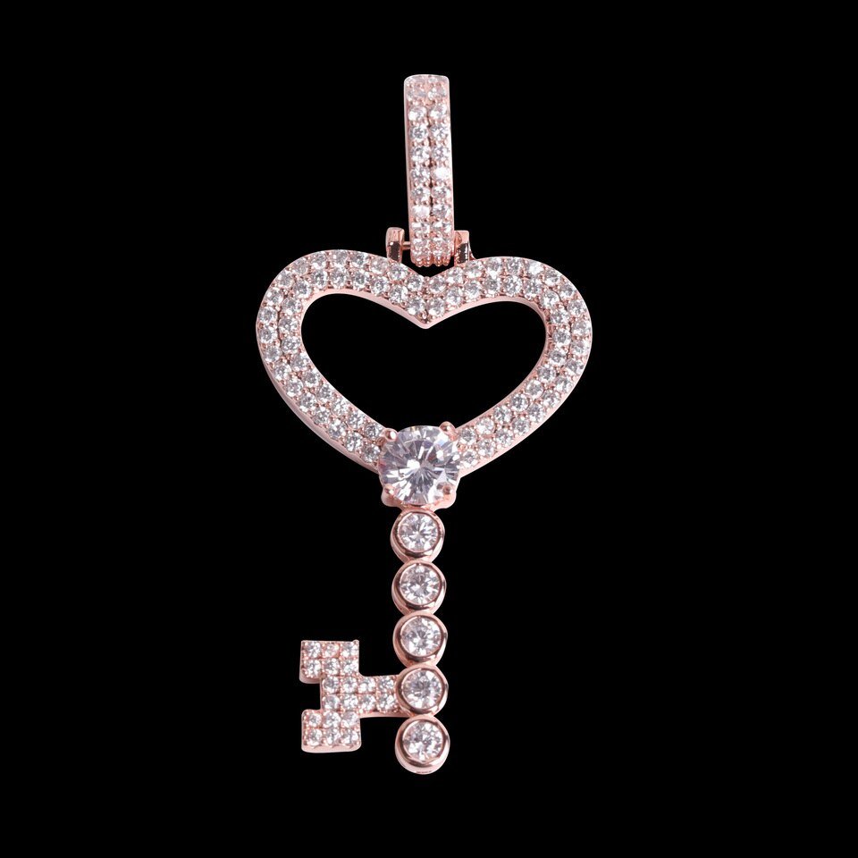 Gold Key Necklace with Rhinestones - 5