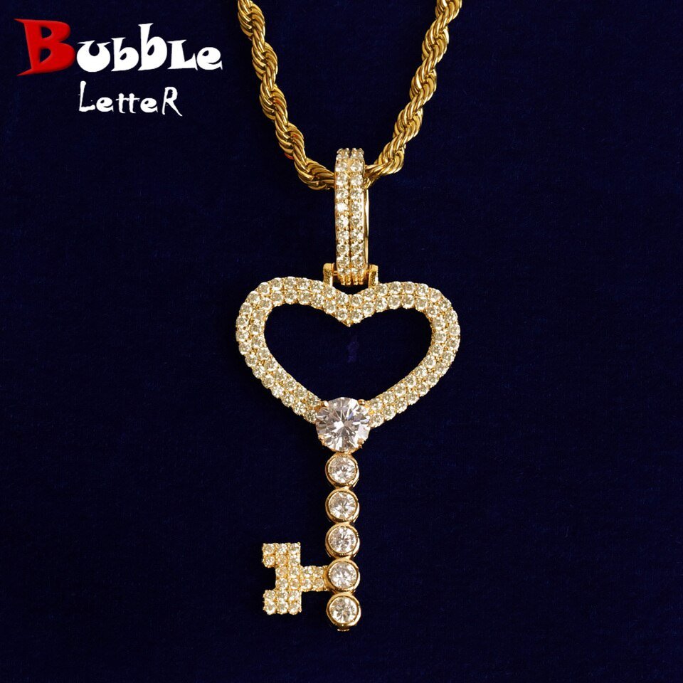 Gold Key Necklace with Rhinestones - 1