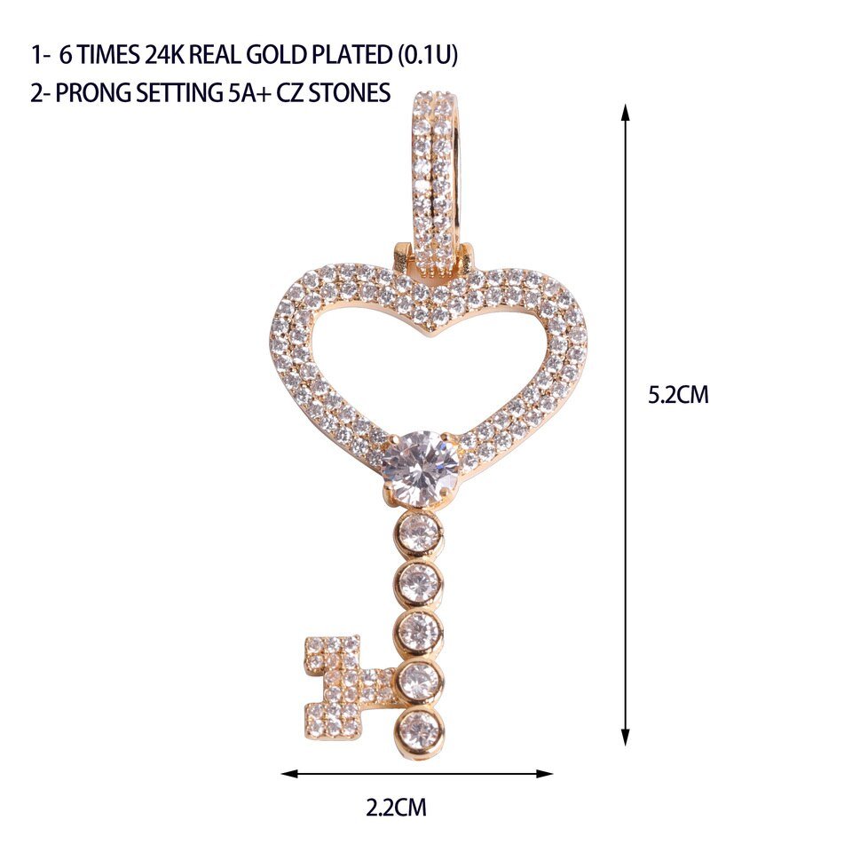 Gold Key Necklace with Rhinestones - 4