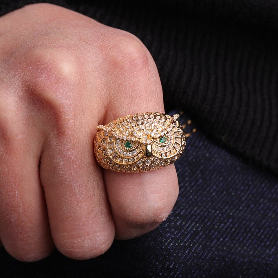 Gold Owl Ring with Gemstone - 7
