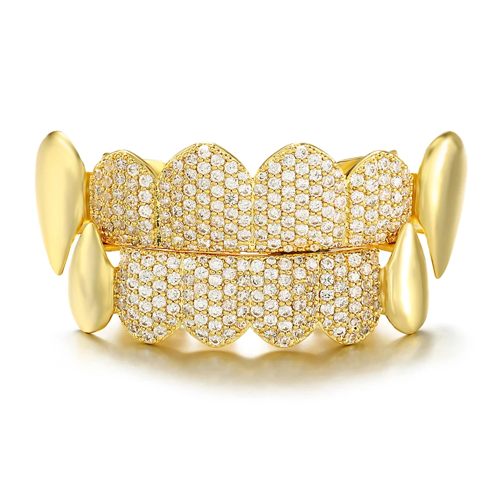 Silver Satin Finish Grillz with Rhinestones - 7