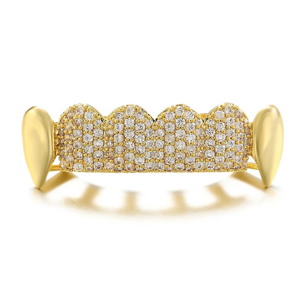 Silver Satin Finish Grillz with Rhinestones - 8